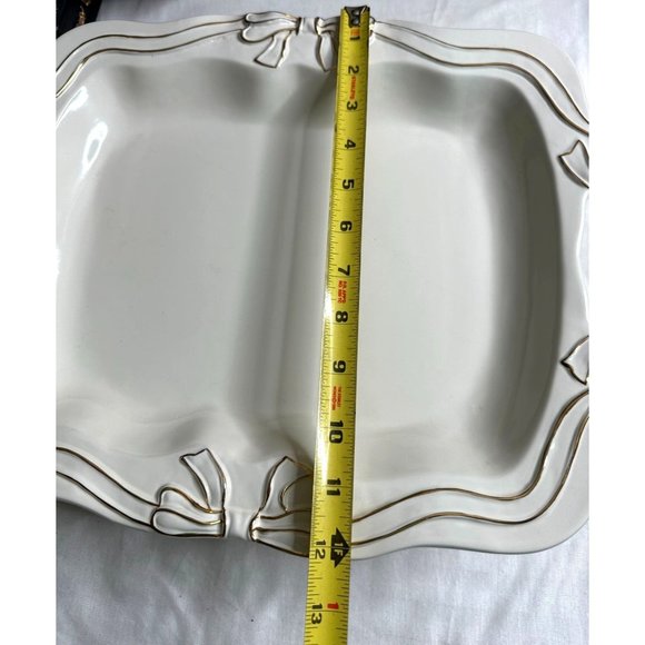 Gibson Serving Tray Platter Cheese Turkey Cookies White Gold Bow Trim Handles - Picture 6 of 7